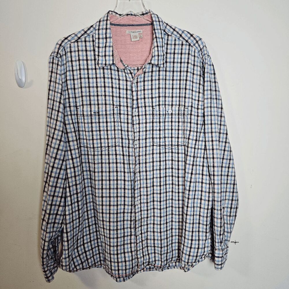 Carbon2Cobalt Cotton Textured Plaid Flannel  Button Front Long Sleeve Shirt Men'